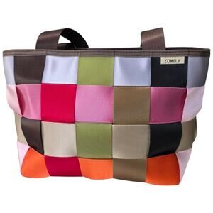 COMELY Woven Seatbelt Tote Bag Multicolor Checkerboard Shoulder Handbag